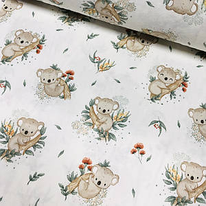 ВІДРЕЗ (0,55 * 2,4 м) Фланелева тканина коали на деревах на білому (шир. 2,4 м) (FL-Т-0684)