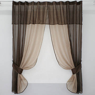 Кухонні штори (280х170см.) з ламбрекеном, на карниз 1-1,5м. Колір венге з какао. Код 090к 52-0003