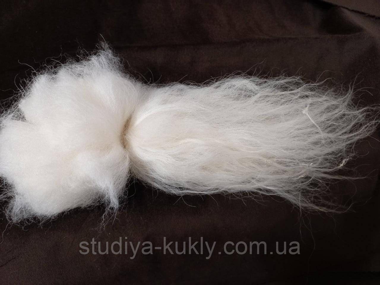 Волос для куклы, в срезе. Ангорская коза. Длина волос около 16 - 19 см. 1 упаковка - 10 грамм. Цвет - Белый - фото 2 - id-p1846876321