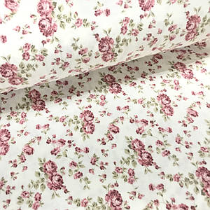 ВІДРЕЗ (0,45 * 2,4 м) Фланелева тканина троянди на гілочках рожевого кольору на білому (шир. 2,4 м) (FL-T-0049)