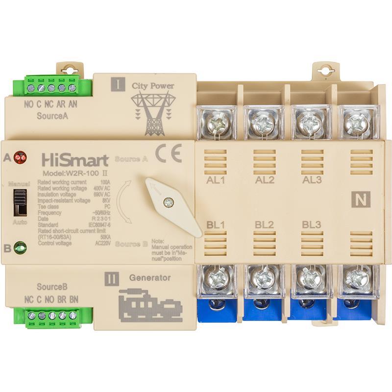 Автоматичний перемикач HiSmart W2R-4P 220V 100A (HS082505)