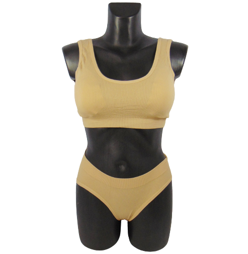 Комплект рубчик топ і трусики Ouno 332 44-48 бежевий, фото 1