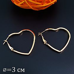 Сережки "Глянцеве Серце", без каміння, медзолото Xuping, позолота, 18К