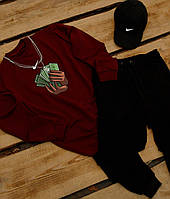 Мужской спортивный костюм Nike Cash бордовый-черный | Свитшот Штаны Найк весенний осенний летний