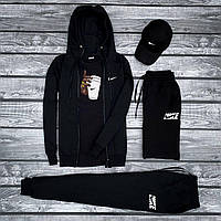 Кофта + Штаны + Шорты + Футболка + Кепка комплект мужской Nike Cash черный | Костюм весенний осенний Найк