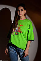 Женская футболка с принтом ,оверсайз,oversize, размер единый (one size), см. замеры в полном описании товара