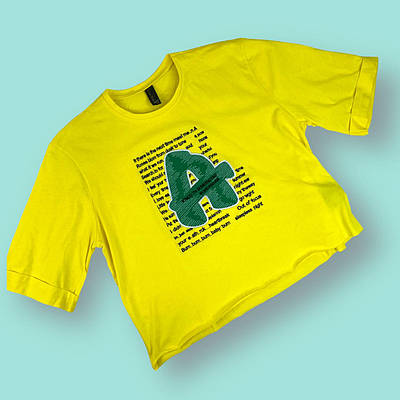 Жіноча футболка топ, укорочена, жовта та чорна футболка стильна з малюнком бавовна ( р. S-XL)