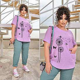 Літня жіноча блузка лавандова з льону (5 кольорів) АТ/-60239