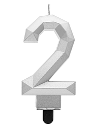 Свічка цифра GODAN-ГД Діамант 2, срібло