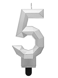 Свічка цифра GODAN-ГД Діамант 5, срібло