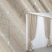 Комплект штор, із тканини льон блекаут рогожка, колекція "Савана". Колір бежевий.