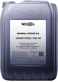 Мінеральна дизельна моторна олива Wexoil 15W40 Grand Diesel CI-4/SL (20 л)