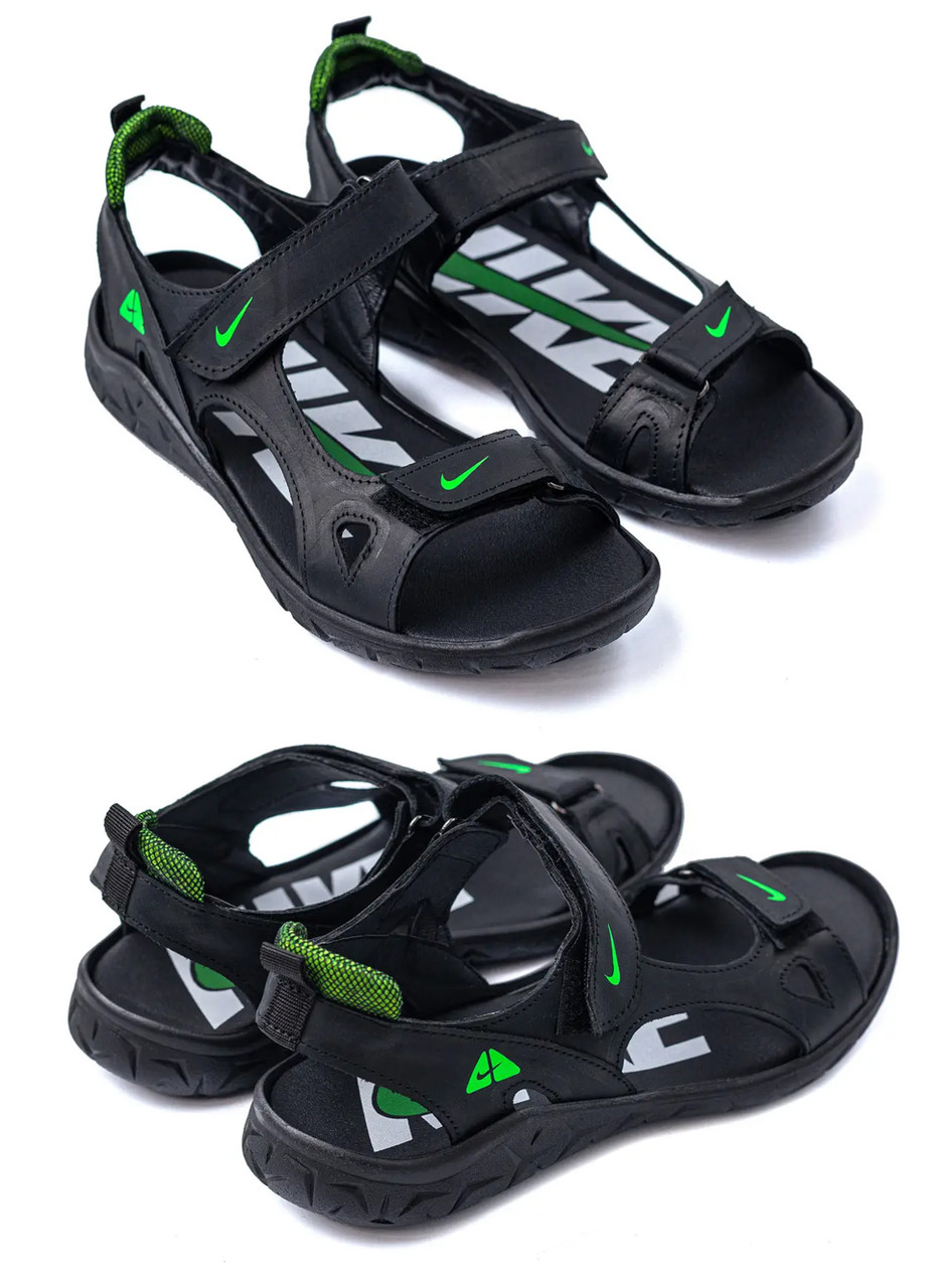 Чоловічі шкіряні сандалії Nike NS Green, Чоловічі шкіряні шльопанці, босоніжки чорні, Чоловіче взуття, фото 1