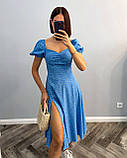 Блакитна літня сукня-бюстьє з розрізом із софту, фото 3