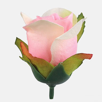 Троянда бутон рожева з білими кінчиками (КОД: W725-12) В - 5,5 см  Д - 4  см | виробництво Польща |24 шт. в упаковці