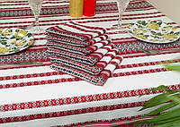 Скатерть с украинской вышивкой 144, 6 + 6 салфеток, 180х145 см, Красный