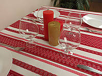 Праздничная тканая скатерть с орнаментом + 6 салфеток, 220х145 см, Красный