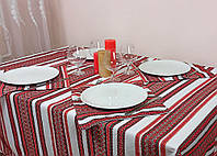 Праздничная тканая скатерть с орнаментом + 6 салфеток, 115х145 см, Красный