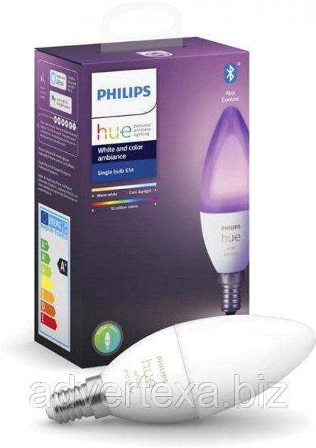 Smart cветодиодная лампа Philips Hue E14, 5.3W(40Вт), 2000K-6500K, RGB, ZigBee, Bluetooth, диммирование
