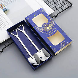 Набір десертних ложок CQ у формі лопати (2 шт., неіржавка сталь, Silver)