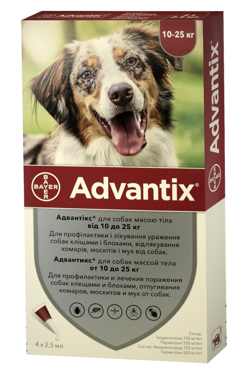 Адвантикс капли для собак весом от 10 до 25 кг (4 пипетки по 2.5 мл), BAYER (срок до 02.2026 г) - фото 1 - id-p1846970748