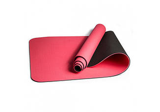 Килимок для йоги та фітнесу EasyFit TPE+TC 6 мм двошаровий червоний-чорний