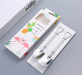 Набір десертних ложок CQ у формі лопати (2 шт., неіржавка сталь, Срібло)