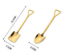 Набір десертних ложок CQ у формі лопати (2 шт., неіржавка сталь, Gold), фото 2