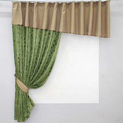 Кухонний комплект (285х175см.) шторка з ламбрекеном. Колір темно-кавовий з оливковим. Код 097к 52-0011