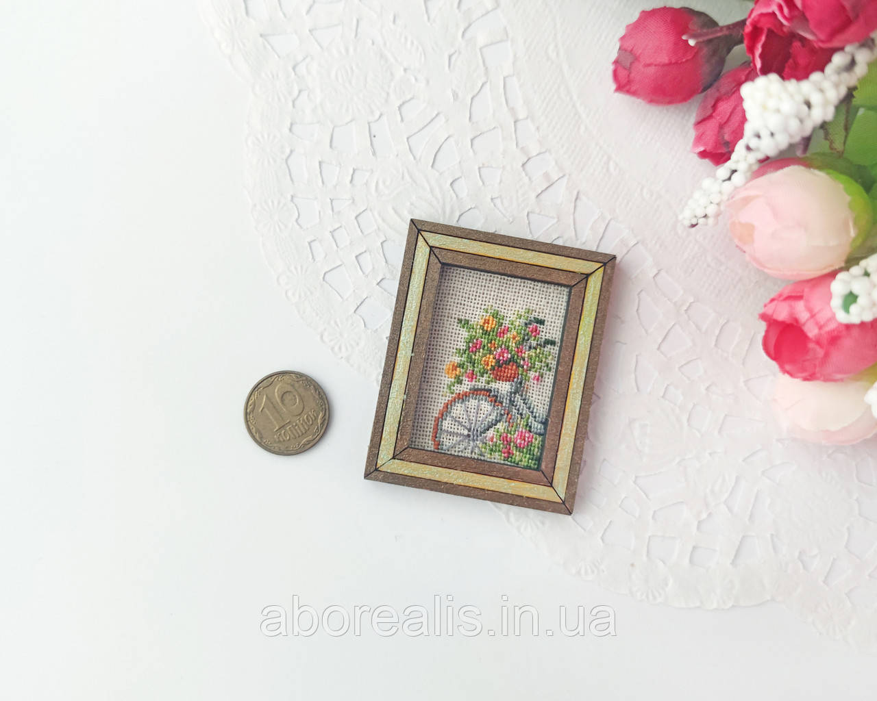 Мініатюра лялькова 1:12. Вишита картина 4*5 см, фото 1