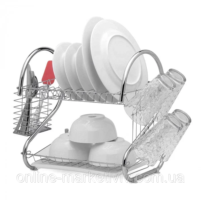 Стійка для зберігання посуду 360х115х240мм, Kitchen Storage Rack / Сушка для посуду з піддоном / Настільна сушарка, фото 1