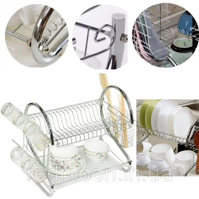 Стійка для зберігання посуду Kitchen Storage Rack / Сушка для посуду / Настільна сушарка з піддоном