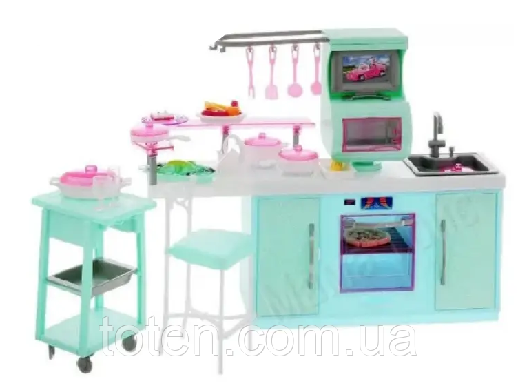 Кухня для кукол Барби кукольная мебель плита духовка мойка стул посудка Gloria - фото 1 - id-p207690954