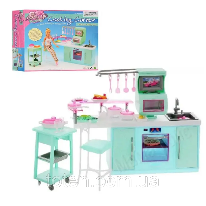 Кухня для кукол Барби кукольная мебель плита духовка мойка стул посудка Gloria - фото 2 - id-p207690954