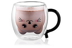 ARDESTO Набір чашок з ручками Animals з подвійними стінками, 250 мл, 2 од., боросилікатне скло