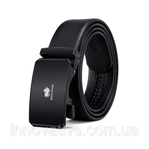 Ремінь чоловічий шкіряний Bison Denim N71491-2B (Чорний), фото 1