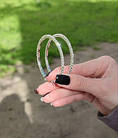 Классические круглые серьги конго серебристый сплав 55 мм с дорожкой цирконов оригинальный подарок девушке