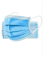 Маска тришарова  захисна на гумках із носовим фіксатором. паковання 50 штук