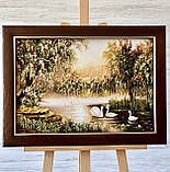 Картина пейзаж з бурштину " Лебеді на ставку", фото 4
