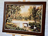 Картина пейзаж з бурштину " Лебеді на ставку", фото 3