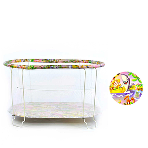 Дитячий ігровий манеж (овальний, м'яке дно, сітка) №7 "Пальми"