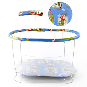 Дитячий ігровий манеж (овальний, м'яке дно, сітка) №7 "Будиночок" Синій