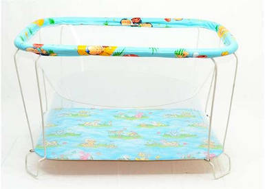 Дитячий ігровий манеж (прямокутний, м'яке дно, сітка) №10 Звірятка на галявині