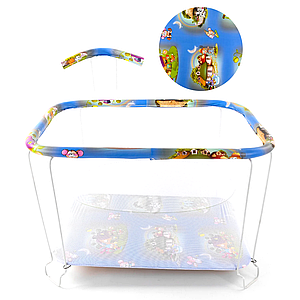 Дитячий ігровий манеж (прямокутний, м'яке дно, сітка) № 10 "Будиночок" синій