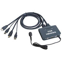 KVM-свіч перемикач, 2 порти, HDMI USB, вбудовані кабелі, кнопка ДК