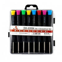 Набір з 8 прецизійних викруток для ремонту електроніки SW-6308A, магнітні насадки, довжина 11.5 см