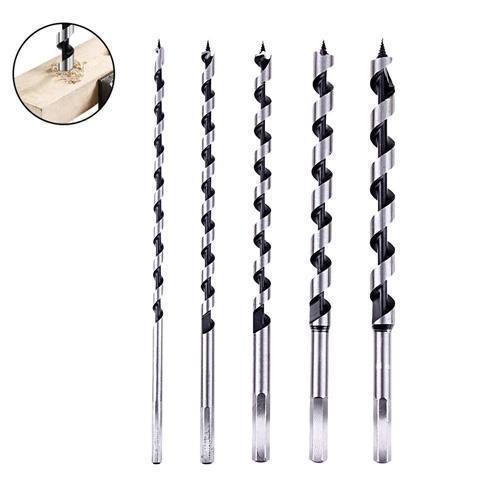 Набір з 5 спіральних свердл 6-14мм по дереву, сталь, подовжені, довжина 225 мм, 6-гранний хвостовик