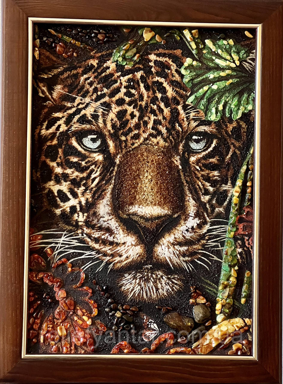 Картина из янтаря "Леопард ", Картина з бурштина " Леопард " 40x60 см