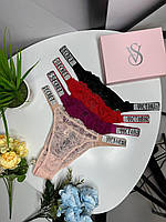 Кружевные женские трусики бразилиана Виктория Сикрет со стразами Victoria's Secret кружевные