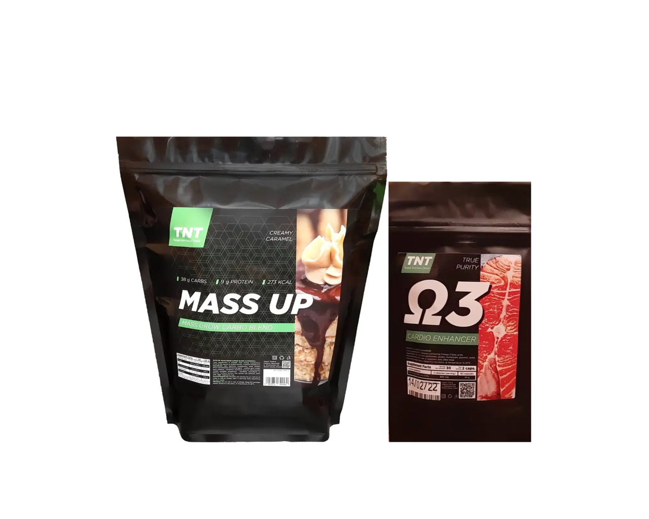 Гейнер для набору маси тіла 2,5 кг смак вершкова карамель + Омега 3 TNT Nutrition, фото 1